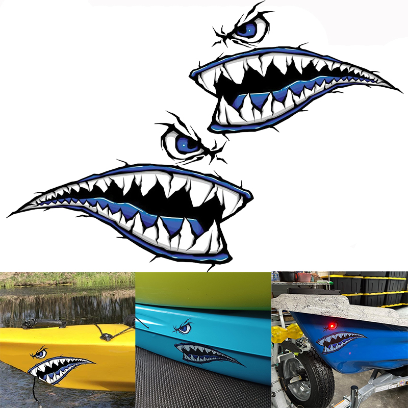 Fishing Boat Oar - 2PCS Hai Zähne Mund Boot Aufkleber